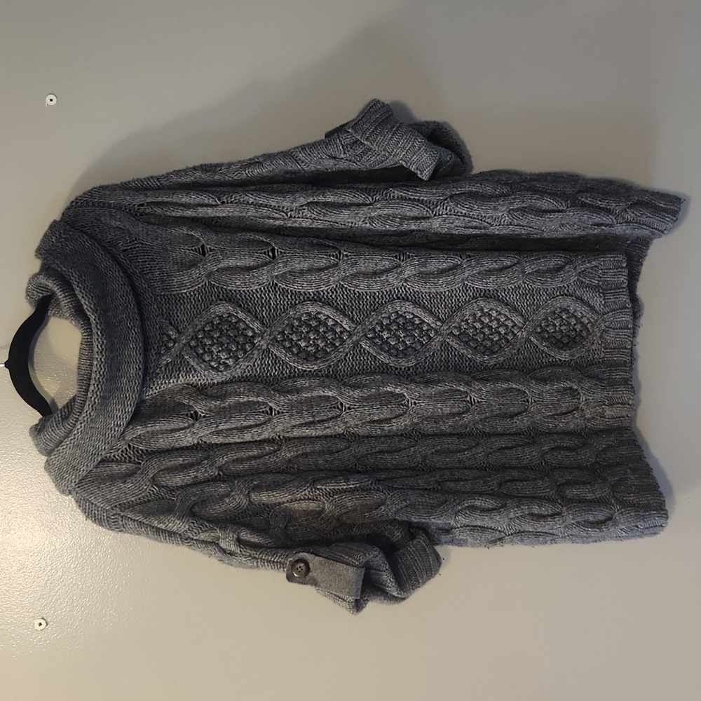 Autumn Cashmere Gray Poncho Short Sleeve Cable Knit, OS